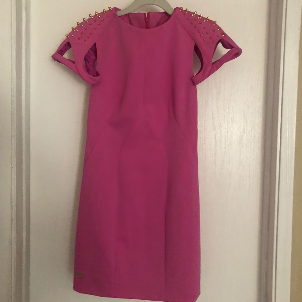 Phillip Plein pink, gold studded dress